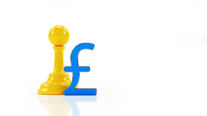 Wall Mural - Finance concept yellow pawn and blue pound sign isolated on white background horizontal composition with copy space 3d rendering