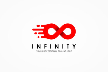 Poster - Geometric Origami Infinity Logo. Red Liquid Shape with Pixel Dots isolated on White Background. Usable for Business and Technology Logos. Flat Vector Logo Design Template Element.