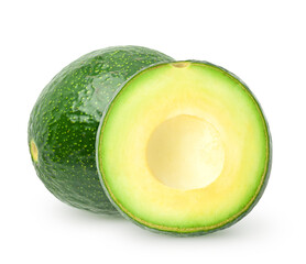 Wall Mural - Isolated avocado. Whole avocado and a half without seed isolated on white background with clipping path