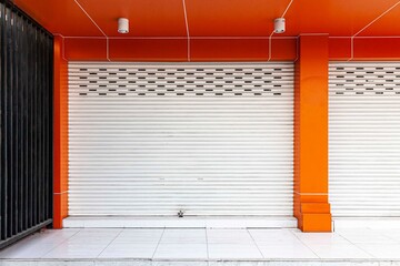 Wall Mural - Closed White metal shutter garage door at home