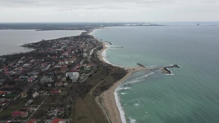 Wall Mural - Black Sea from Eforie Sud aerial drone near Constanţa County, Romania, holiday resort camping known for therapeutic treatments called Carmen Sylva, after Queen Elisabeth of Romania