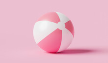 Pink Inflatable Ball Beach Toy On Pink Summer Background With Balloon Concept. 3D Rendering.
