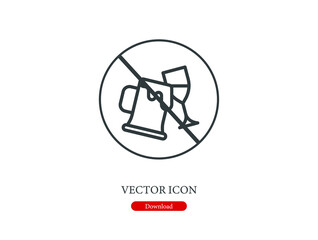 Poster - No alcohol vector icon.  Editable stroke. Linear style sign for use on web design and mobile apps, logo. Symbol illustration. Pixel vector graphics - Vector