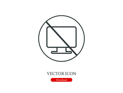 No computer vector icon.  Editable stroke. Linear style sign for use on web design and mobile apps, logo. Symbol illustration. Pixel vector graphics - Vector