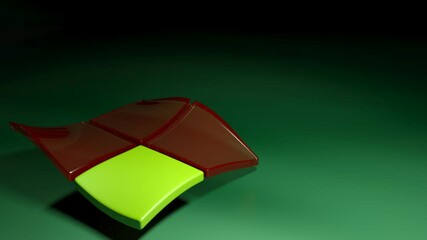 Poster - green cuAn abstract logo with four squares, red and blue, waving over a yellow background - 3D rendering video clip animationbes