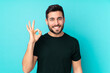 © luismolinero - Caucasian handsome man isolated on blue background showing ok sign with fingers