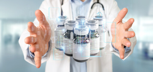 Wall Mural - Doctor touching a vaccine concept - 3d rendering