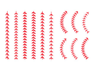 The red stitch or stitching of the baseball Isolated on white background.