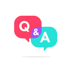 Poster - questions and answers. speech bubbles for overlapping q and a messages. faq ideas to solve problems.
