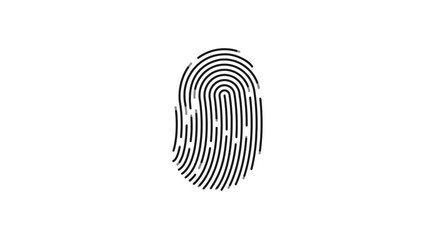 Poster - Fingerprint scan icon animation on black background with alpha channel. Futuristic Touch ID technology of mobile security for unlock device