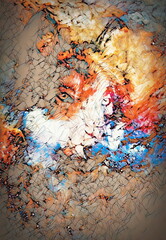 Poster - magical space wolf, multicolor computer graphic collage.