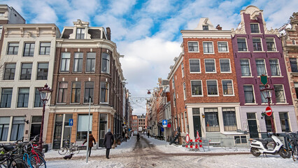 Poster - Snowy city Amsterdam in the Netherlands in winter