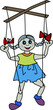 Puppet girl on ropes with control sticks