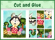 © riko_design - Children board game cut and glue themed easter with a husky dog chick using bunny ears headbands hugging eggs