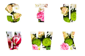 Wall Mural - Floral volume letters for text from different colors