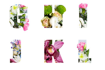 Wall Mural - Flower and dimensional letters of the different varieties of flowers