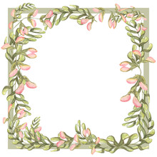 The Frame Is Square Made Of Different Green Leaves Painted In Watercolor, Floral Frame Decor