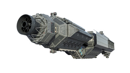 Wall Mural - spaceship, alien ufo spacecraft in flight isolated on white background, rear view, 3d rendering