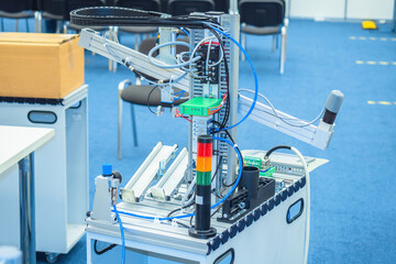 Poster - Mechatronic machine in close-up. Industrial equipment. Production computerized machine. Mechatronic units in CNC machines. Concept - design of production lines Equipment for production lines.