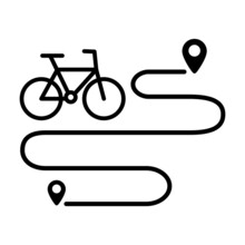 Cycling Route Map Icon In Thin Outline Style. Sport Bicycle Race Tour 
