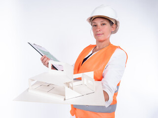 Poster - project of a new house. construction project. the concept for the design of real estate. a girl in a