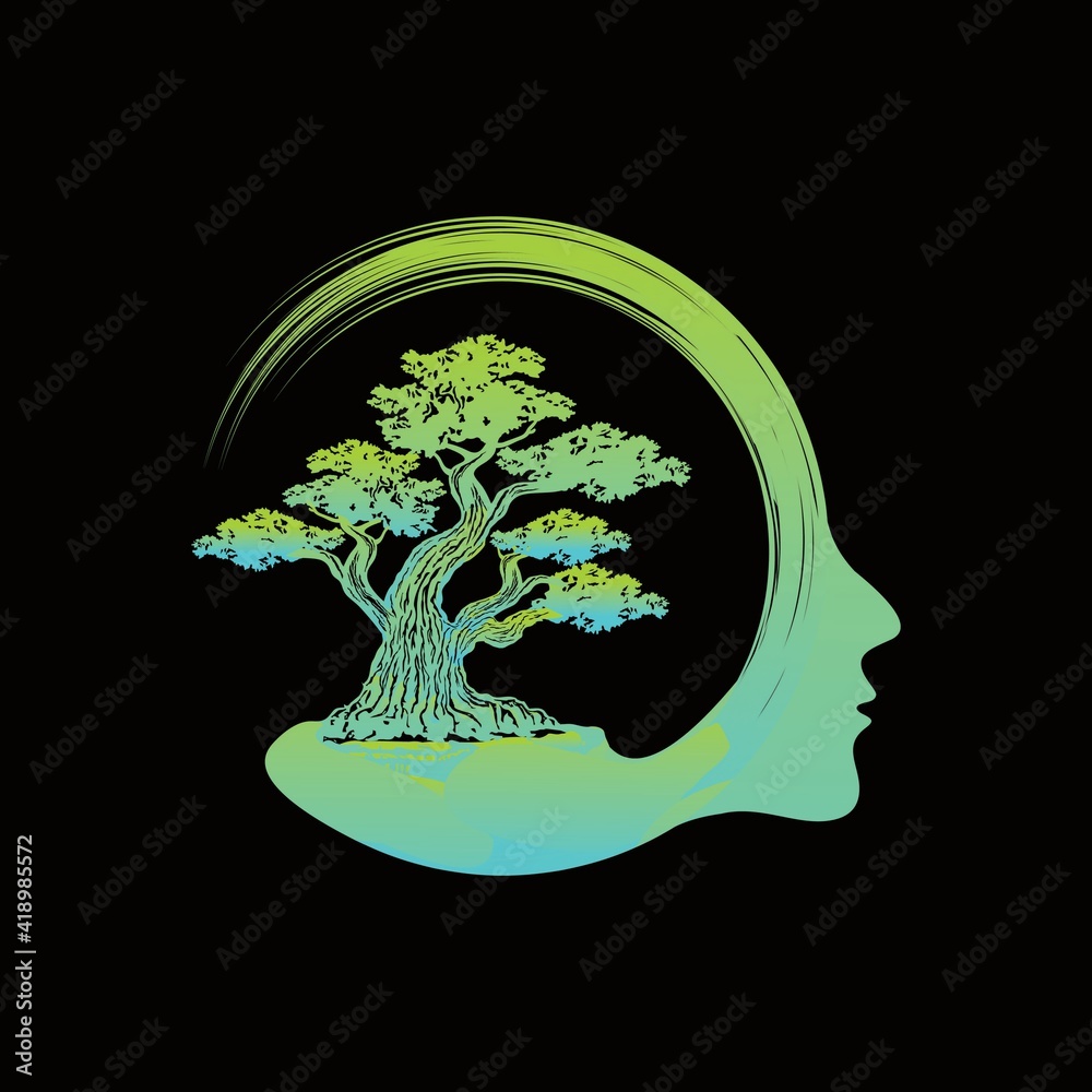 Japanese bonsai tree logo, plant silhouette icons on white background,  green ecology silhouette of bonsai and sunset. Detailed image. Bio nature  concept. Vector isolated, Natural Bonsai tree logo. Stock Vector | Adobe