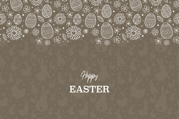 Concept of Easter greeting card with eggs and flowers. Vector