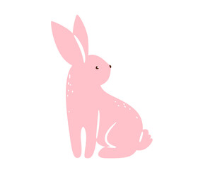 Poster - Bunny vector illustration. Pink textured rabbit isolated on white background. Cute print design characters in flat cartoon scandinavian style