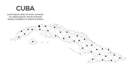 Poster - Cuba communication network map. Vector image of a low poly global map with city lights. Map in the form of lines and dots