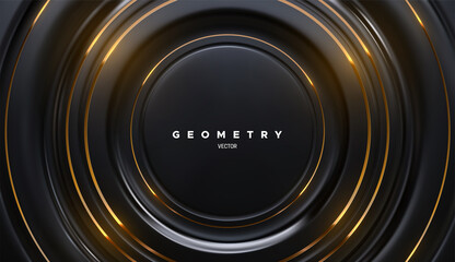 Poster - Black circle shapes with golden stripes