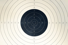 Blank Paper Target With Shooting Range Numbers. A Round, Clean Target With A Marked Bull's-eye For Shooting Practice On The Range