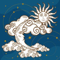 Wall Mural - sun and moon in clouds