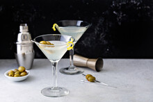 Classic Lemon Drop Martini With Olives And A Lemon Twist