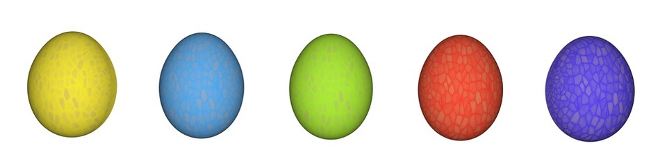 Poster - Set of colored textured ornamented Easter eggs on a white background.