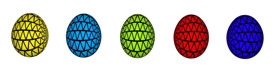 Poster - Set of colored textured eggs on a white background. Easter holiday. Religious cult.