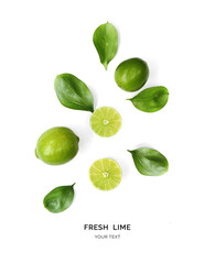 Wall Mural - Creative layout made of lime on the white background. Flat lay. Food concept. Macro  concept.