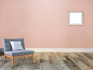 interior design with modern gray chair and bright empty space. 3D illustration