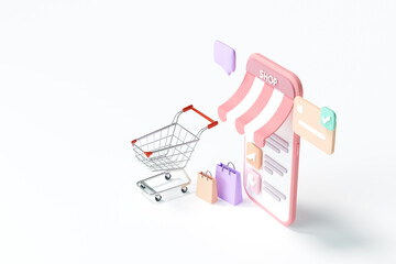 Poster - shopping online application on smartphone, online mobile shopping and delivery for web page template