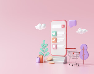 Poster - shopping online application on smartphone, online mobile shopping and delivery for web page template