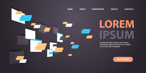 Poster - folders mail envelopes cloud internet data file icon documents browser window horizontal copy space vector illustration
