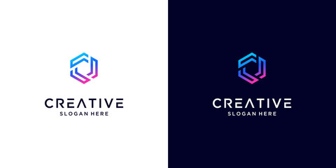 Geometric abstract letter C logo design technology