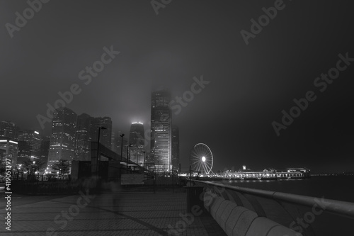 Modern office buildings in Hong Kong at night time; Black and white style © joeycheung
