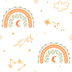 Wall Mural - rainbow seamless pattern with moom and sters. abstract boho wallpaper. kids pattern for nursery. cut