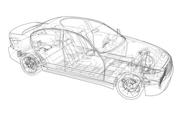 Electric Car With Chassis. Vector rendering of 3d