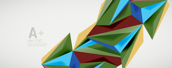 Vector triangle geometric backgrounds. Low poly 3d shape on light backdrop. Vector illustration for covers, banners, flyers and posters and other designs