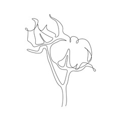 Poster - Cotton flower Continuous one line drawing. Minimalist fiber flower for logo, icon emblem or web banner. Beauty design element. Modern vector illustration