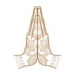 Mudra Namaste. Ornate hands folded in a welcome gesture. Mehendi - henna ornament on body. Vector illustration