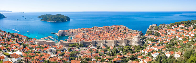 Wall Mural - Aerial panorama view of Dalmatia Coastline in Dubrovnik with view of Lokrum island in Croatia summer morning