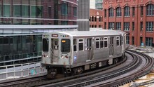 Metro Train Passing In Downtown Chicago, Illinois, Usa