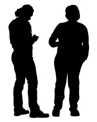 Sticker - Young man and woman walking at street. Isolated silhouette on a white background